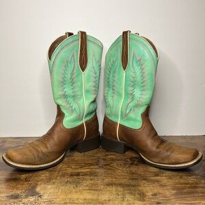 Ariat Brown Leather Western Boots with Mint Green Shaft